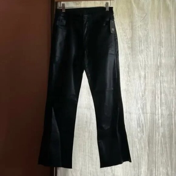 Kut from the Kloth Kelsey Coated High Waist Raw Hem Kick Flare Jeans Black NWT 2 - Picture 3 of 7